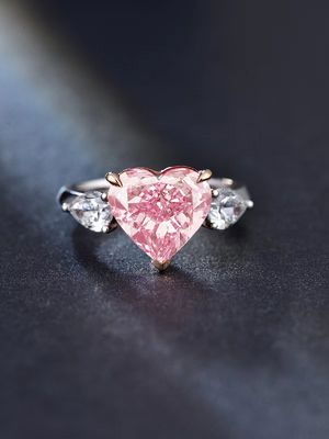 Wielkiego rozmiaru Różowy Lab Grown Diamentowe Pierścienie W kształcie serca 4,19ct 18k Biały Złoty Pierścień