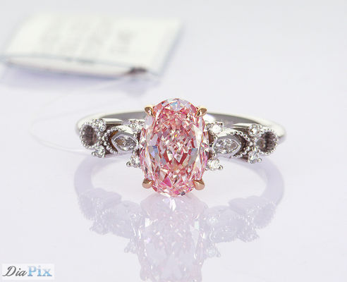 2.2ct Certyfikowany przez IGI Laboratory Grown Pink Oval Syntetyczny Diament Klasyczny Style 18 Karat Biały Złoty Pierścień