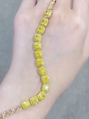 6.213ct Żółty Diament Tenisowa bransoletka Poduszka Kształt Diamenty uprawiane