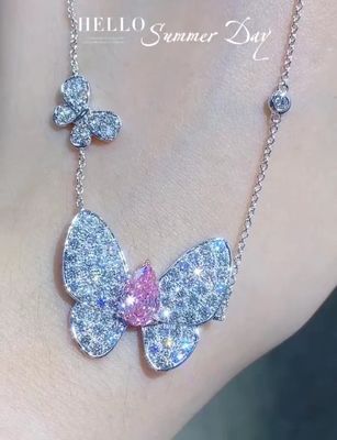 Zamówiony w laboratorium diamentowy wisiorek naszyjnik gruszkowy w kształcie motyla 1,67ct