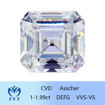 Syntetyczny kształt kwadratowy 1ct zakres CVD Asscher Cut Lab wyhodowany diament bezbarwny