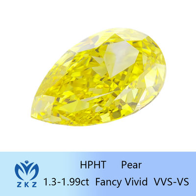 1.3ct-1.99ct HPHT Pear Loose Lab stworzył żółty diament z certyfikatem IGI