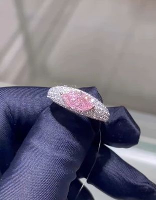 Marquise Lab wyhodowane diamenty biżuteria Pink CVD Diament Pierścień 18k Biały złoto przeszedł test