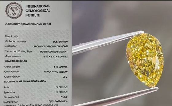 4CT CVD Żółty Laboratory Grown Diamond Pear Shape Fancy Vivid Yellow Diamond Rings Naszyjnik